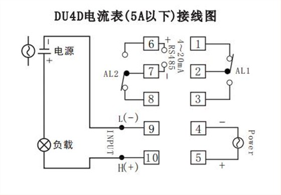 DU4D數顯電流表直接接線示例圖