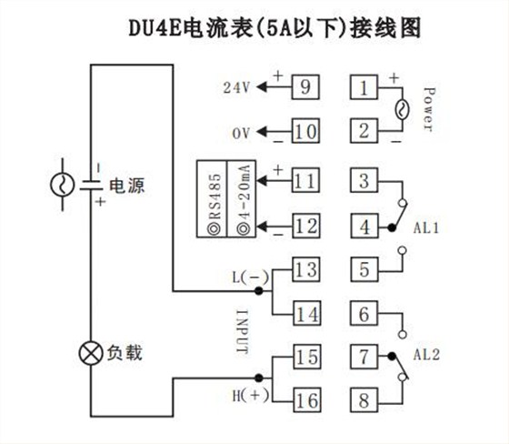 DU4E數顯電流表直接接線示例圖