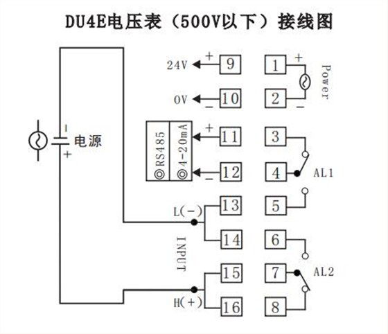 DU4E數顯電壓表直接接線示例圖