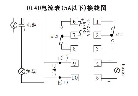 DU4D數顯電流表直接接線示例圖