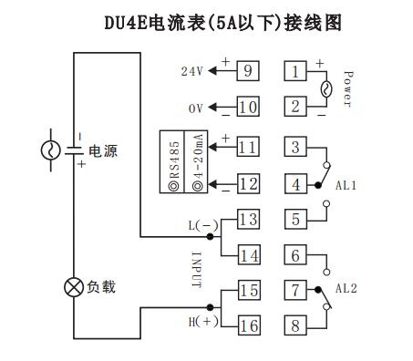 DU4E數顯電流表直接接線示例圖
